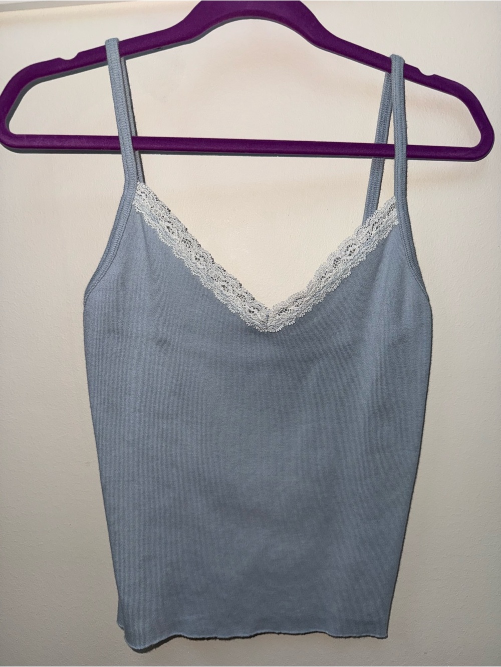 Brandy Melville Women's Light Blue Lace-Trim Cami Tank Top